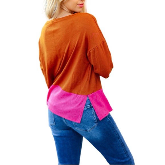 NEW HAPTICS FUCHSIA & RUST COLOR BLOCK HACCI TOP - Picture 7 of 9